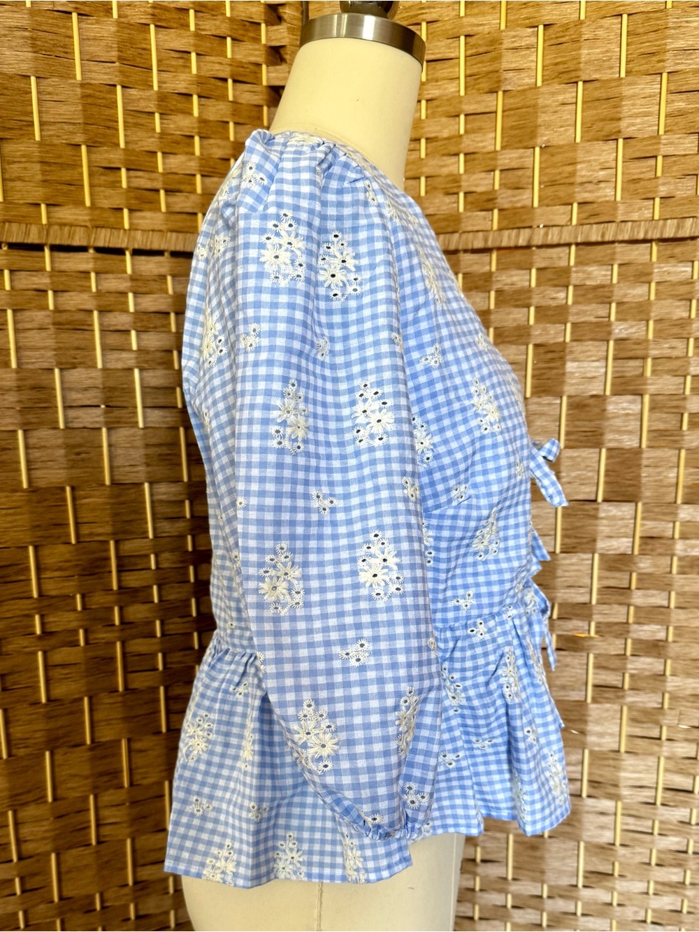 NWT All In Favor light blue gingham top L - Picture 6 of 14